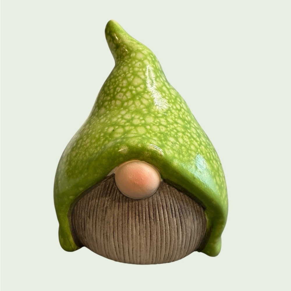 Green & Gray Ceramic Garden Gnome Figurine